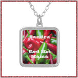 Cute Red Hot Mama  Silver Plated Necklace<br><div class="desc">Cute Red Hot Mama with Peppers design. Change the text if you wish.</div>