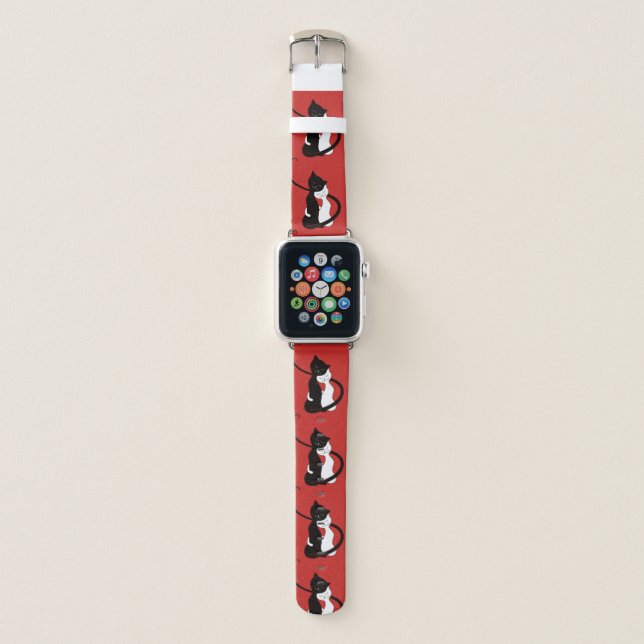 Cute Red Hugging Love Cats Apple Watch Band (Front)
