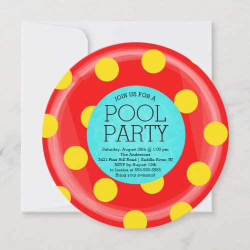 Cute Red Inner Tube Floatie Summer Pool Party Invitation