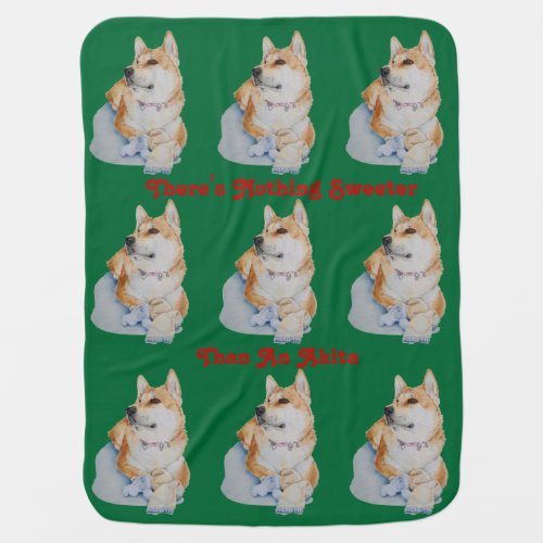 cute red Japanese akita pet portrait art dog Receiving Blanket