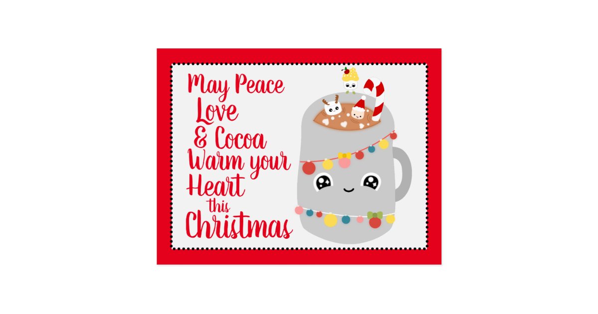 Cute Red Kawaii Hot Cocoa Christmas Cartoon Postcard Zazzle Com
