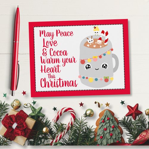 Cute Red Kawaii Hot Cocoa Christmas Cartoon Postcard