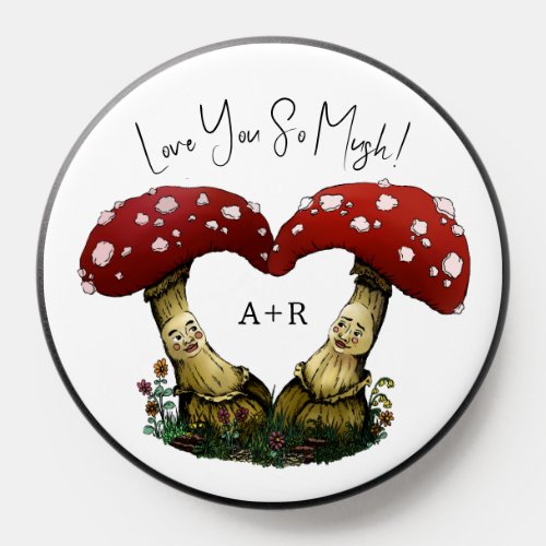 Cute Red Kawaii Mushrooms in Love Pun for Couples PopSocket