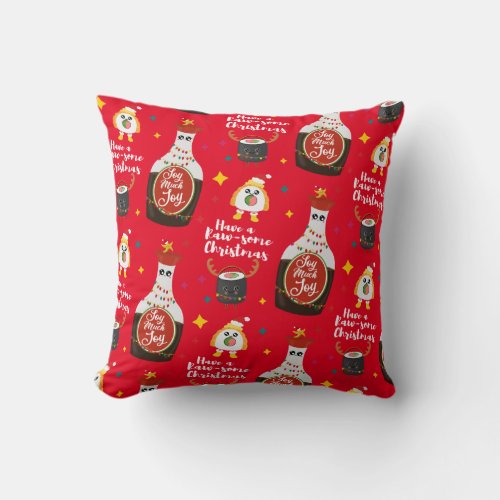 Cute Red Kawaii Sushi Festive Christmas Pattern Throw Pillow