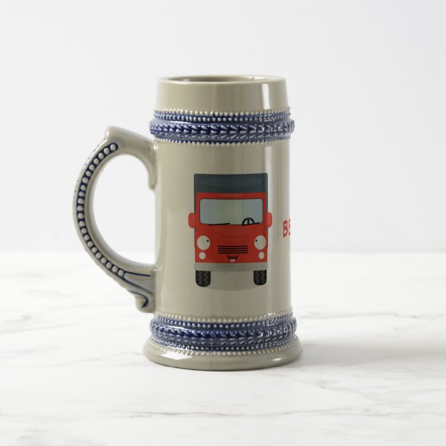 Cute red kawaii truck cartoon illustration beer stein (Left)