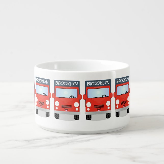 Cute red kawaii truck cartoon illustration bowl (Center)