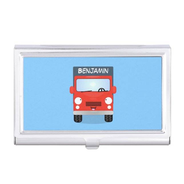 Cute red kawaii truck cartoon illustration business card case (Front)