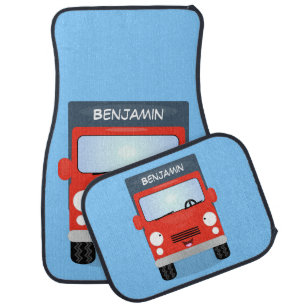 Cute red kawaii truck cartoon illustration car floor mat