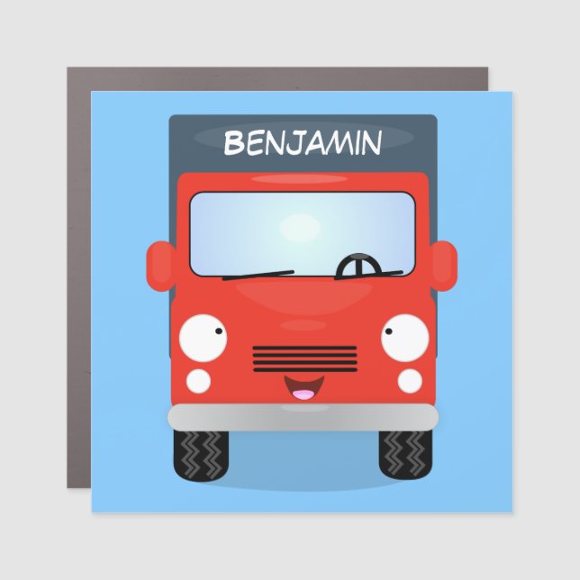 Cute red kawaii truck cartoon illustration car magnet (Front)