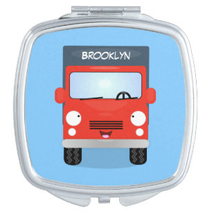 Cute red kawaii truck cartoon illustration compact mirror