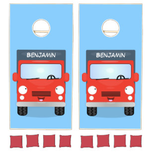 Cute red kawaii truck cartoon illustration cornhole set