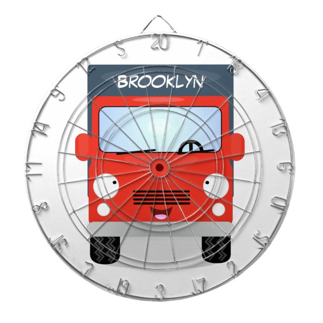Cute red kawaii truck cartoon illustration dart board (Front)