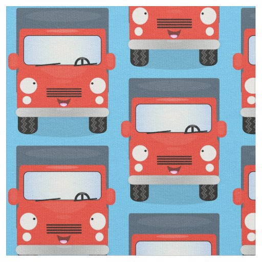 Cute red kawaii truck cartoon illustration fabric