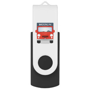 Cute red kawaii truck cartoon illustration flash drive