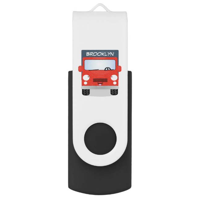 Cute red kawaii truck cartoon illustration flash drive (Front Vertical)