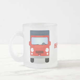 Cute red kawaii truck cartoon illustration frosted glass coffee mug
