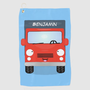 Cute red kawaii truck cartoon illustration golf towel