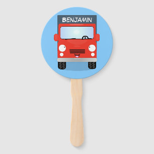 Cute red kawaii truck cartoon illustration hand fan