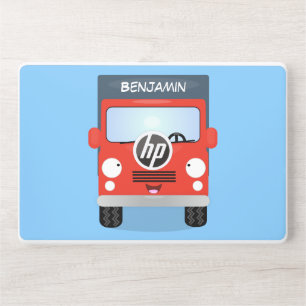 Cute red kawaii truck cartoon illustration HP laptop skin