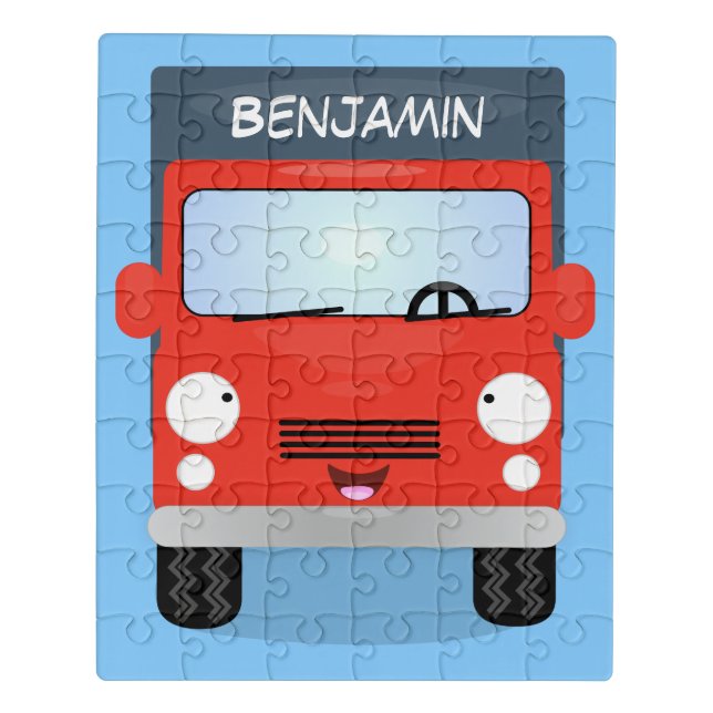 Cute red kawaii truck cartoon illustration jigsaw puzzle (Puzzle Vertical)
