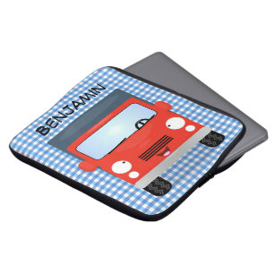 Cute red kawaii truck cartoon illustration laptop sleeve