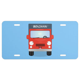 Cute red kawaii truck cartoon illustration  license plate