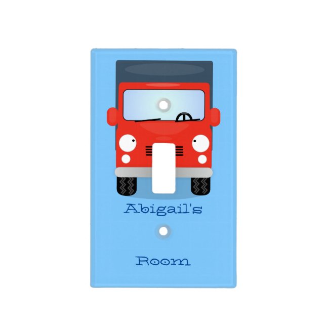 Cute red kawaii truck cartoon illustration  light switch cover (Front)