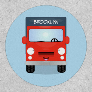 Cute red kawaii truck cartoon illustration patch