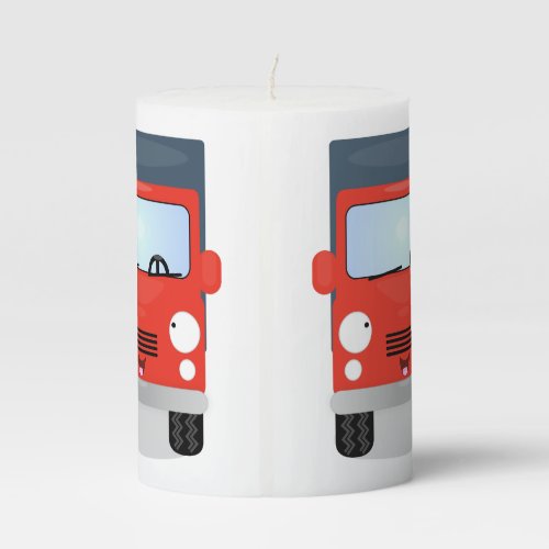 Cute red kawaii truck cartoon illustration pillar candle