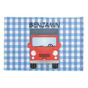 Cute red kawaii truck cartoon illustration pillow case