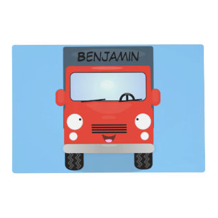 Cute red kawaii truck cartoon illustration placemat