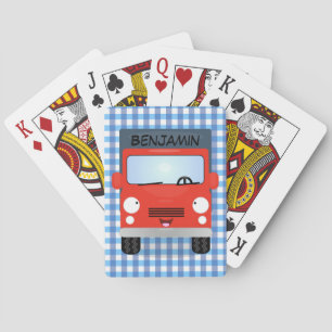 Cute red kawaii truck cartoon illustration poker cards