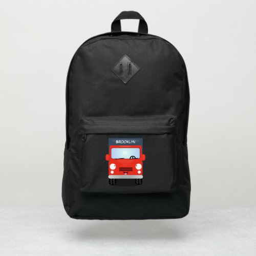 Cute red kawaii truck cartoon illustration port authority backpack