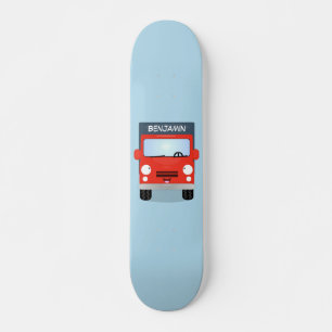 Cute red kawaii truck cartoon illustration skateboard