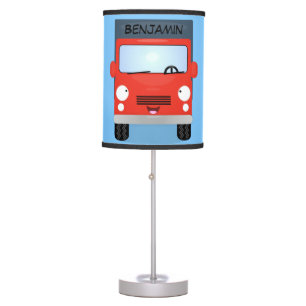 Cute red kawaii truck cartoon illustration table lamp