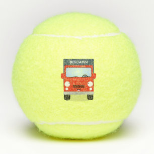 Cute red kawaii truck cartoon illustration tennis balls