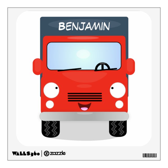 Cute red kawaii truck cartoon illustration wall decal (Front)