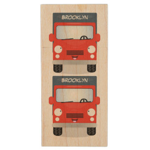 Cute red kawaii truck cartoon illustration wood flash drive