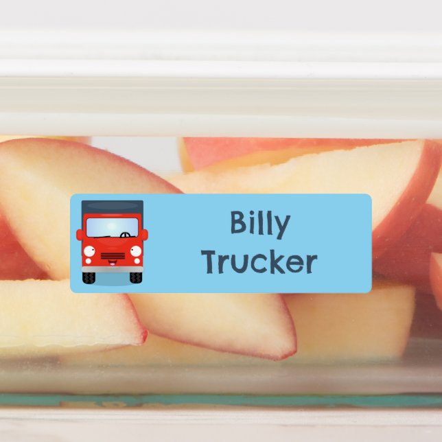 Cute red kawaii truck cartoon personalized labels (Affixed)