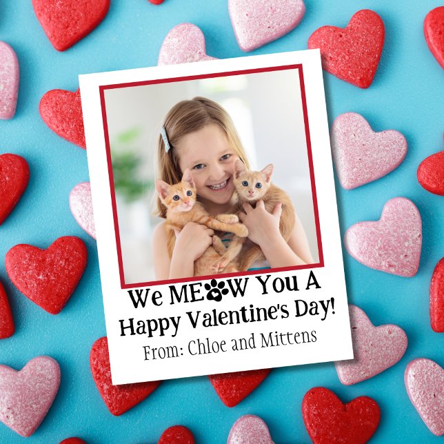 Cute Red Kids Cat Photo Classroom Valentine's Day Note Card (Creator Uploaded)