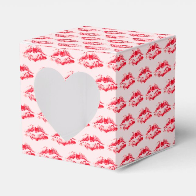 Cute Red Kisses Blush Pink Valentine's Day Favor Boxes (Front Side)