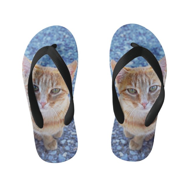 Cute red kitten kid's flip flops (Footbed)