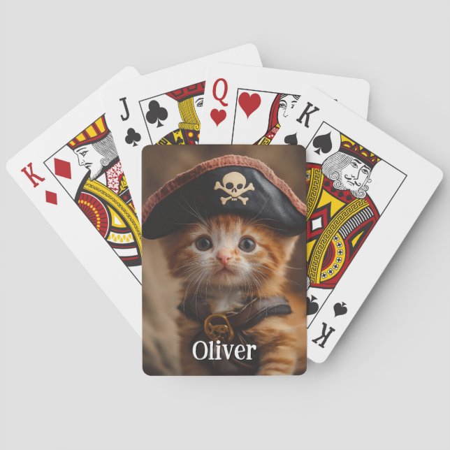 Cute Red Kitten Pirate Photo Poker Cards (Back)