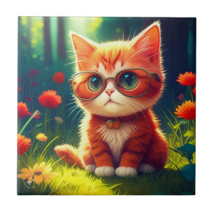 Cute Red Kitten Wearing Glasses-365478 Ceramic Tile