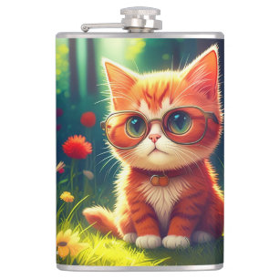 Cute Red Kitten Wearing Glasses-365478 Flask