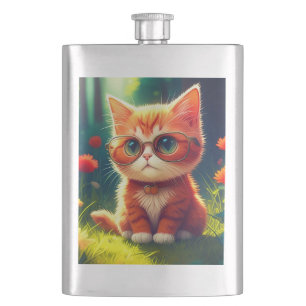 Cute Red Kitten Wearing Glasses-365478 Flask