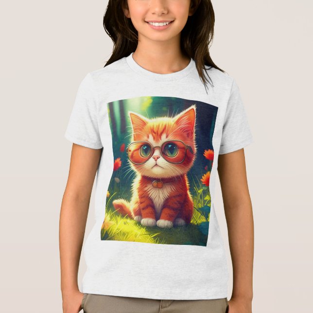 Cute Red Kitten Wearing Glasses-365478 Tri-Blend Shirt (Front)