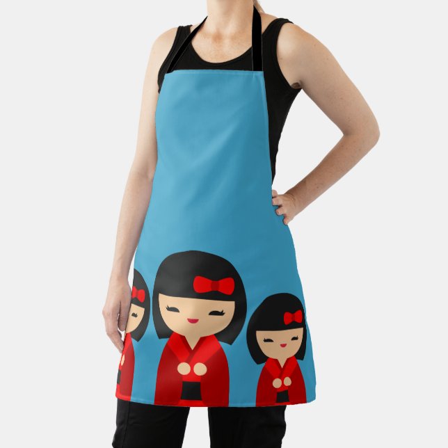 Cute Red Kokeshi Japanese dolls Apron (Insitu)