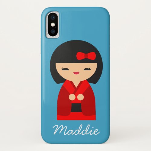 Cute Red Kokeshi Japanese dolls iPhone XS Case