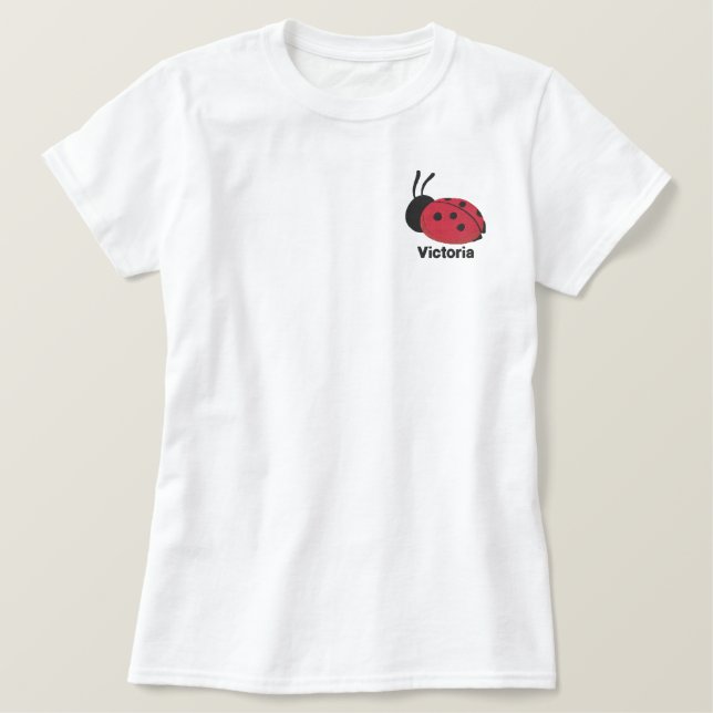 Cute Red Lady Bug Personalized Embroidered Shirt (Design Front)